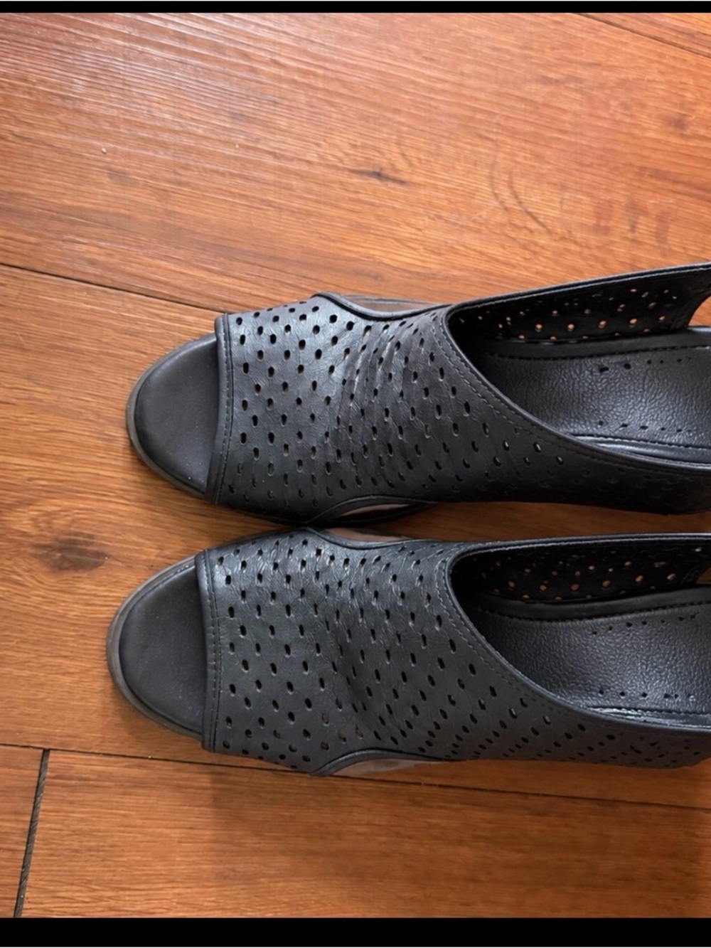 Lucky Brand Black Perforated Peep-Toe Mules